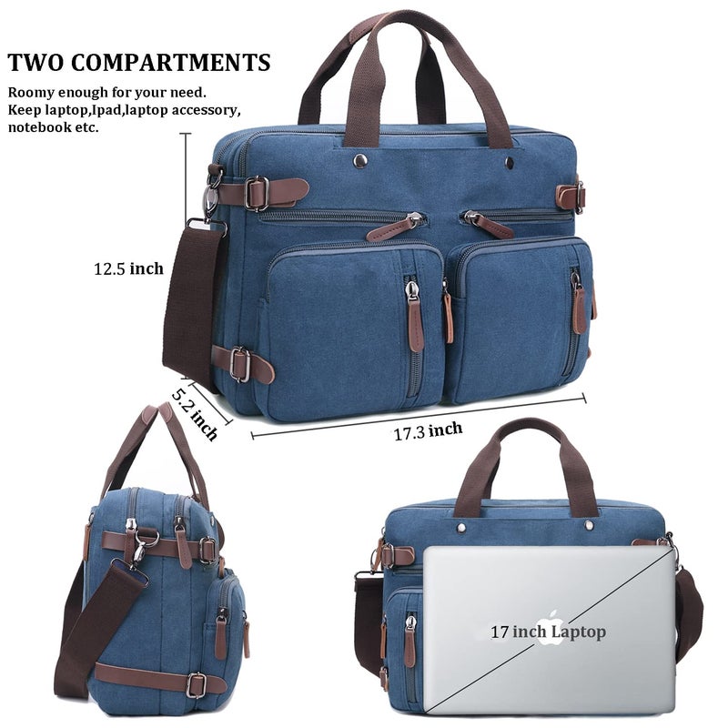 CROCOD 3 in 1 Convertible Laptop Backpack, 17.3 inch Messenger Bag for Men, Multi-Functional Travel Laptop Bag for College Men Women (17.3 Inch, Blue) - Image 3
